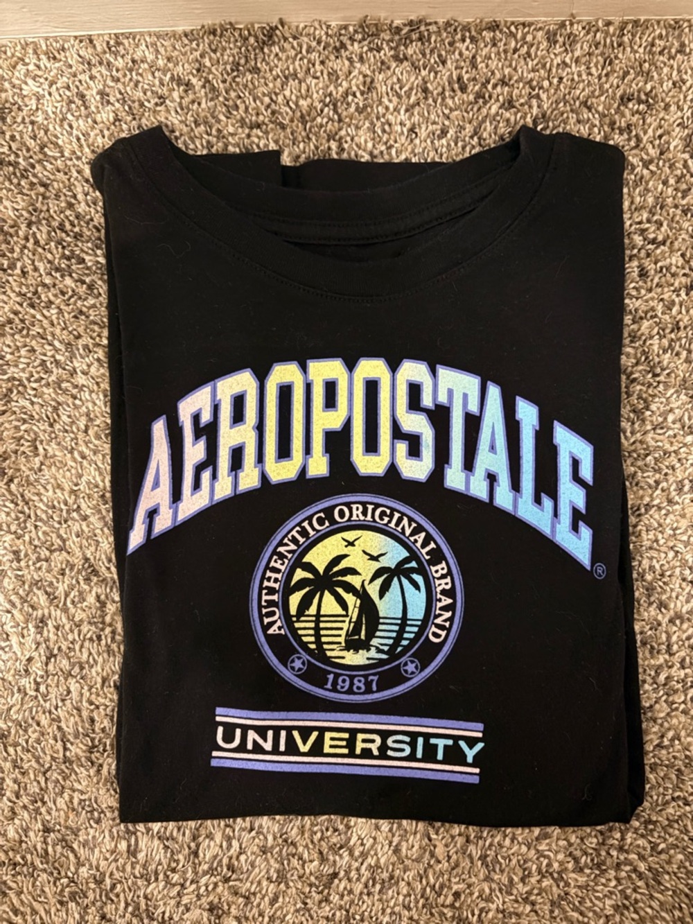 Aéropostale Black Graphic Tee with Pastel Logo